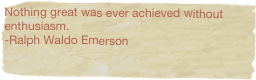 Nothing great was ever achieved without enthusiasm.  
-Ralph Waldo Emerson

